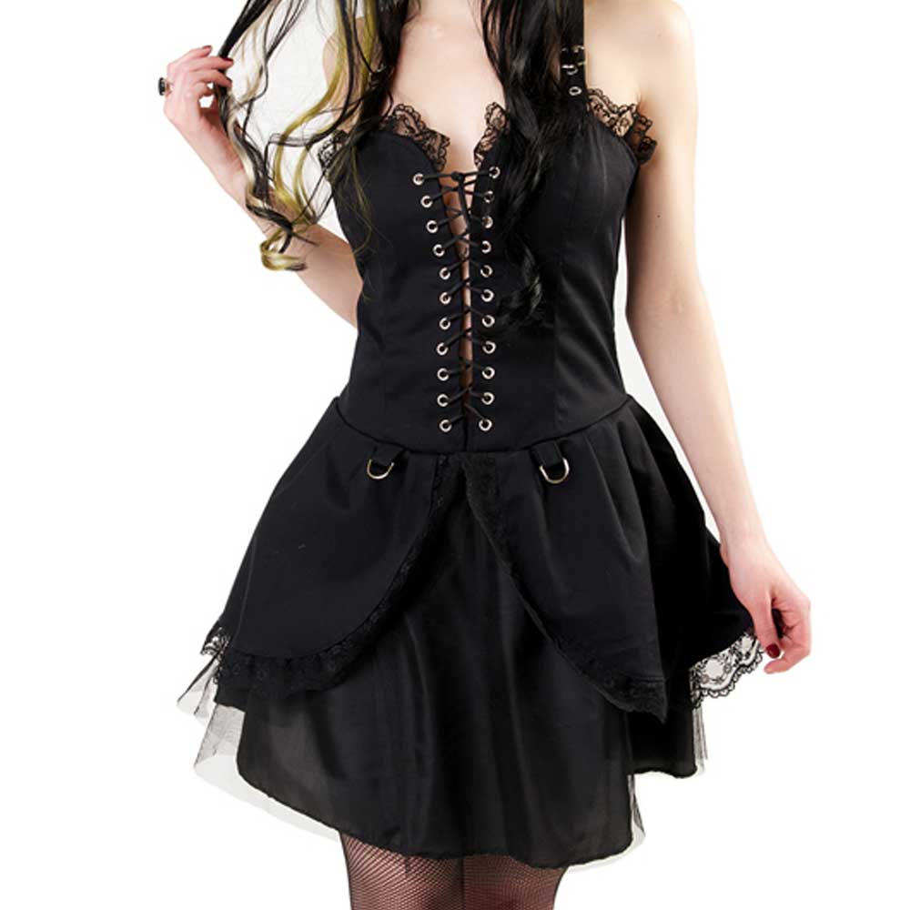 Punk korte jurk met corset koord detail Punk korte jurk met corset koord detail